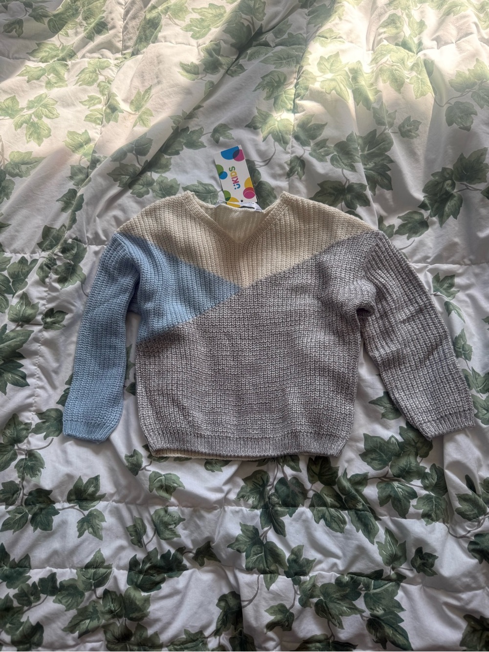 Kids Colorblock Knit Sweater in Cream, Light Blue & Gray NWT